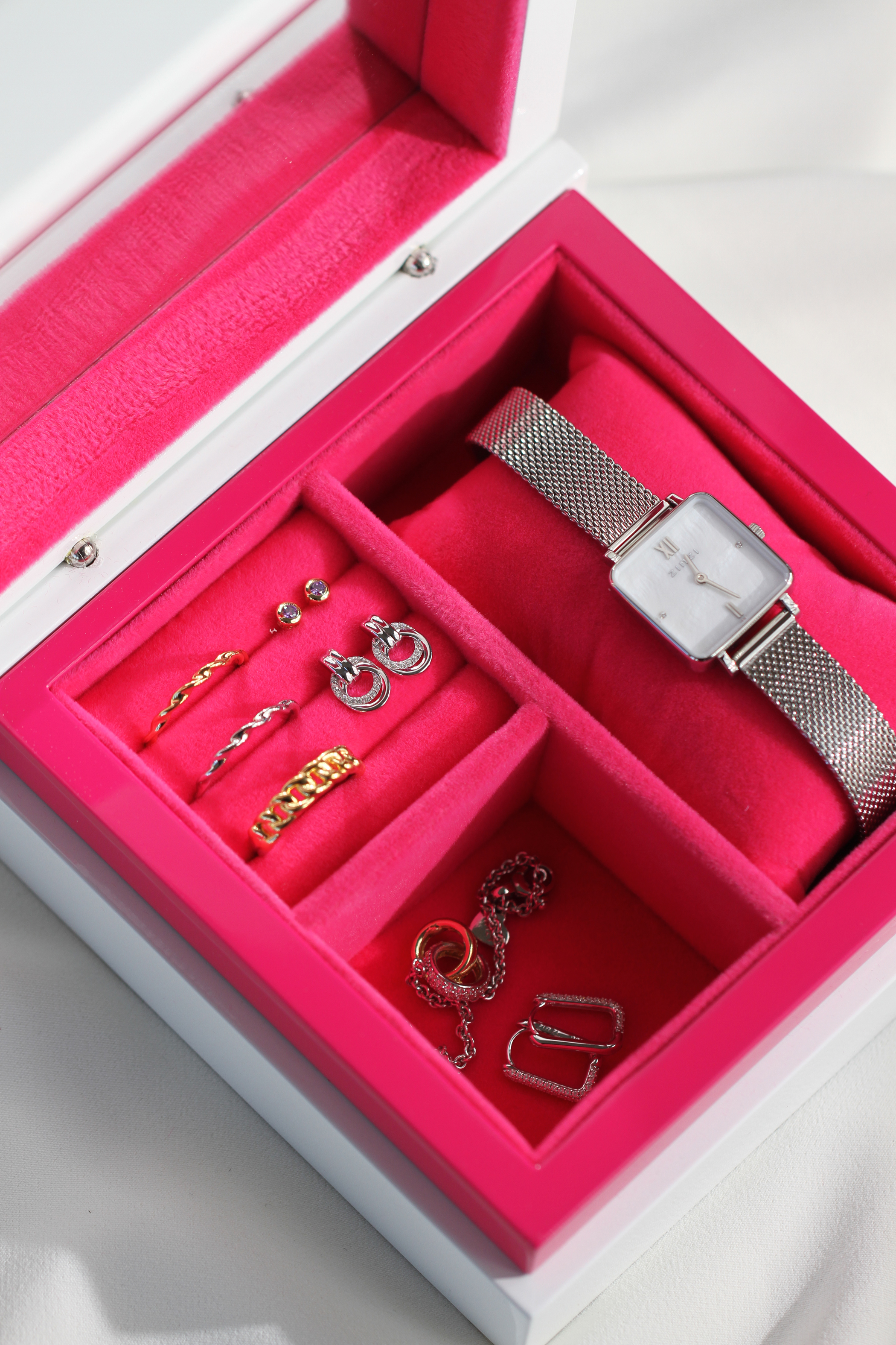 ZINZI sieradendoos wit roze velours JEWELBOX
