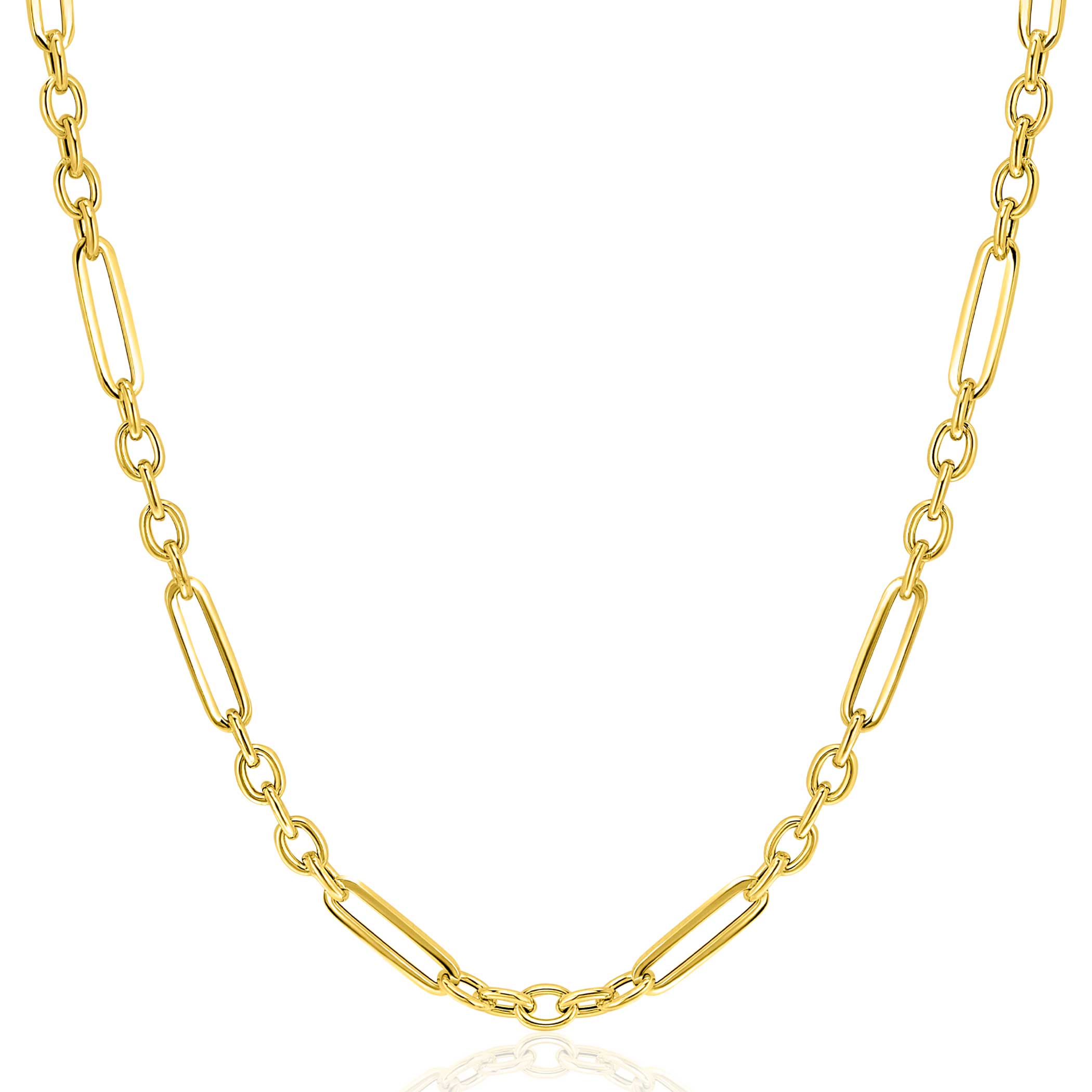 ZINZI Gold 14 krt gouden schakelketting met afwisselend lange paperclip schakels en ovale jasseron schakels (4mm breed) 45cm ZGC473
