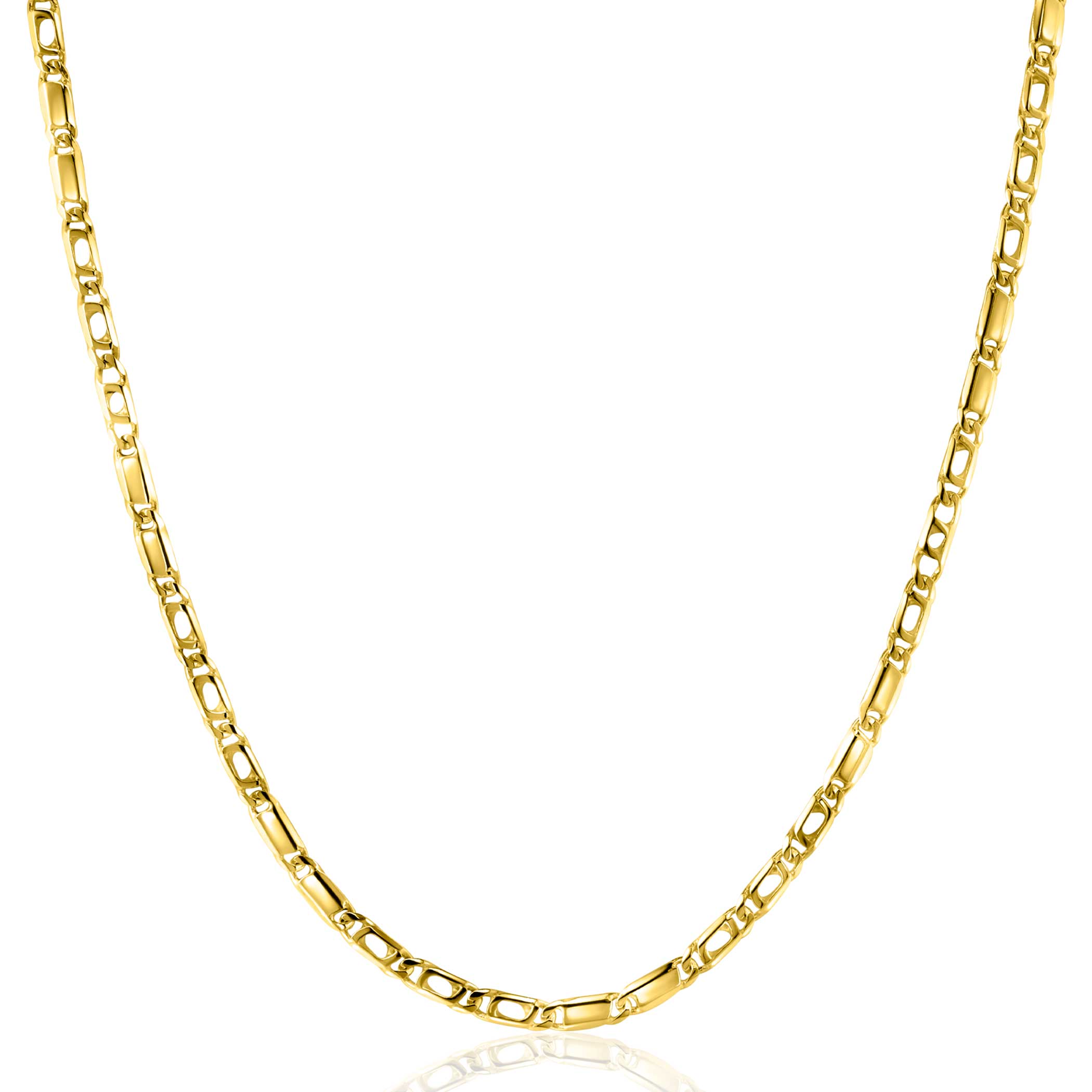 ZINZI Gold 14 karaat gouden massieve ketting met valkenoog schakels en glimmende plaatjes 2,6mm breed 41-43cm ZGC499
