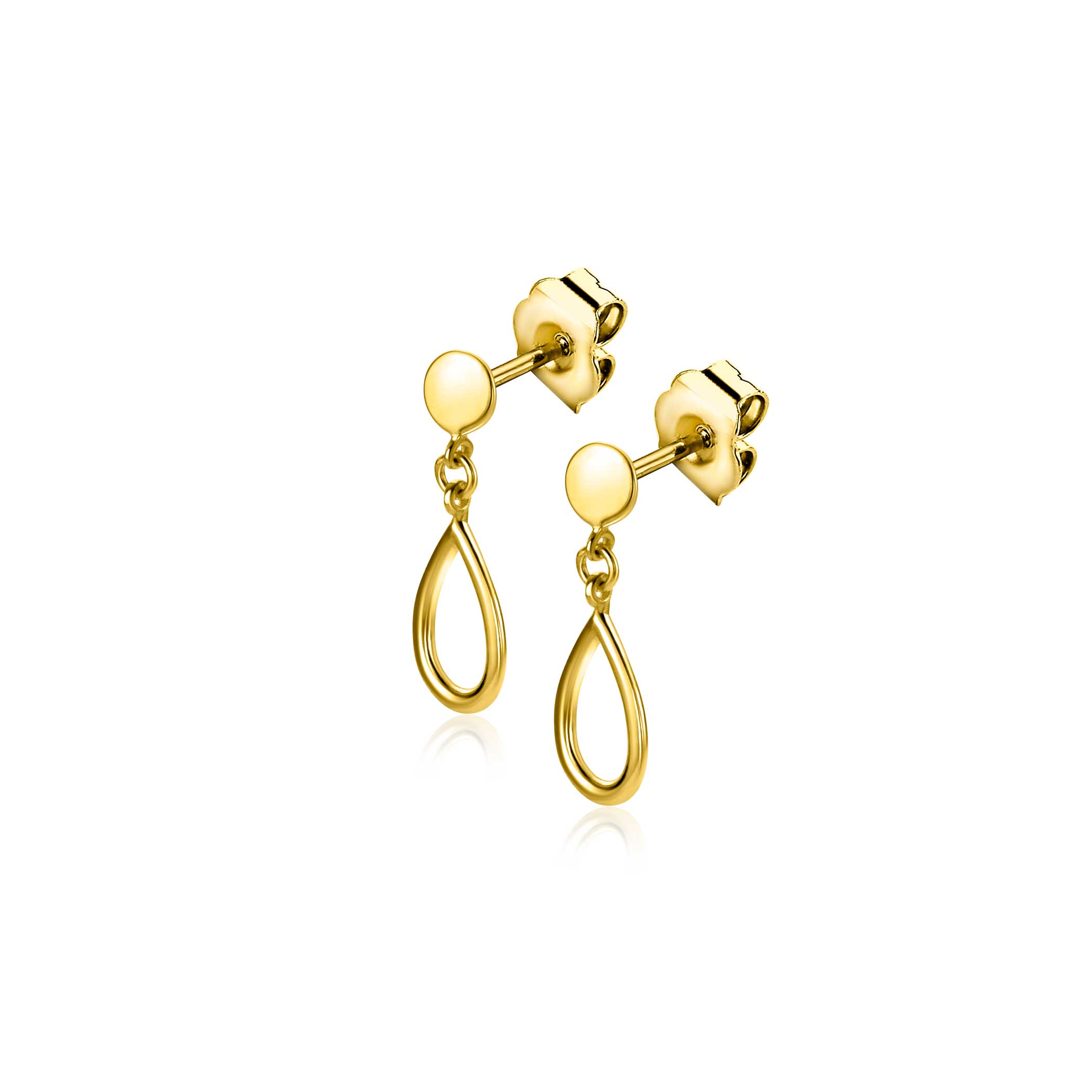 13mm ZINZI Gold 14 krt gouden oorstekers met hangende open druppelvorm ZGO521