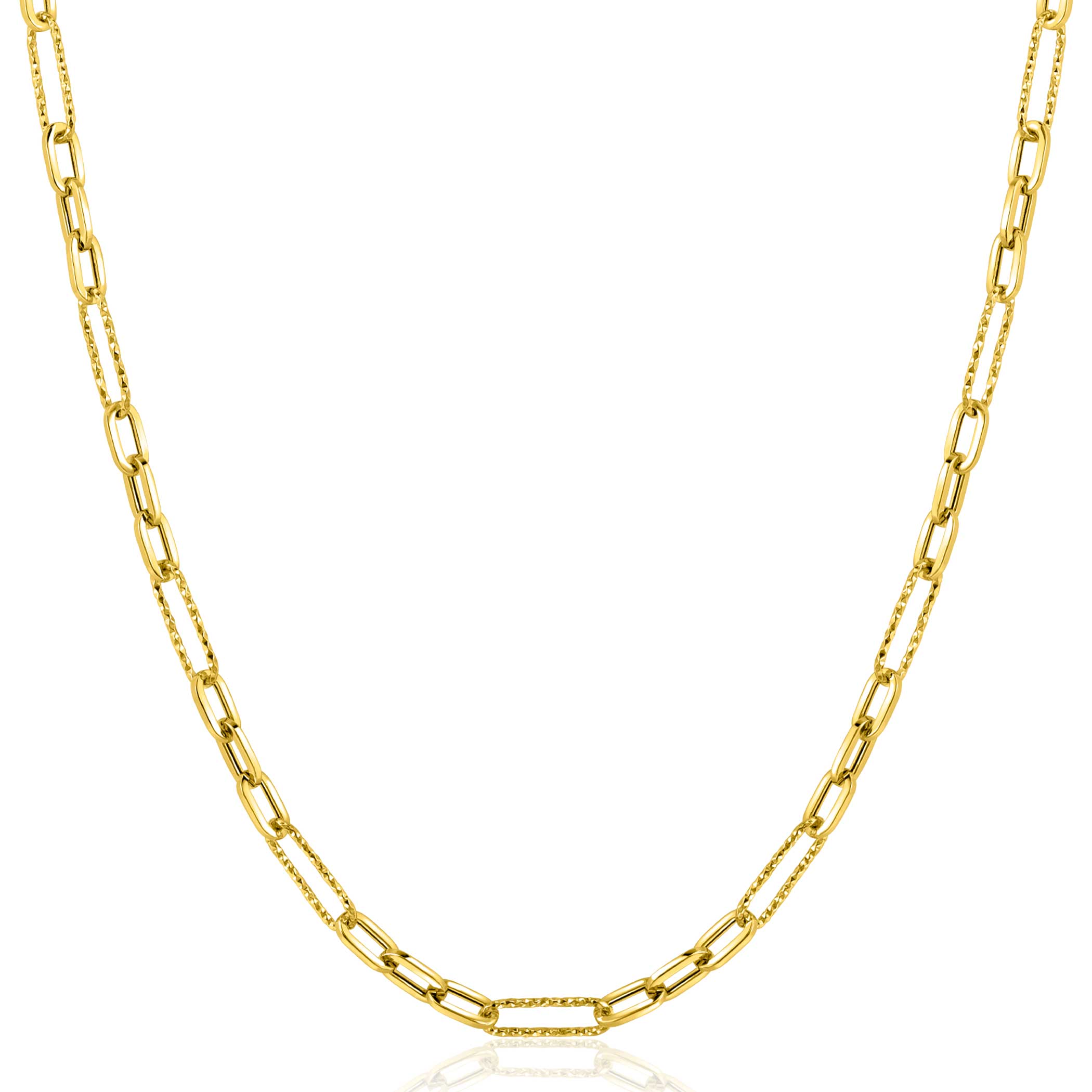 ZINZI Gold 14 karaat gouden collier met bewerkte paperclip-schakels en ovale schakels van 3,5mm breed 45cm ZGC494
