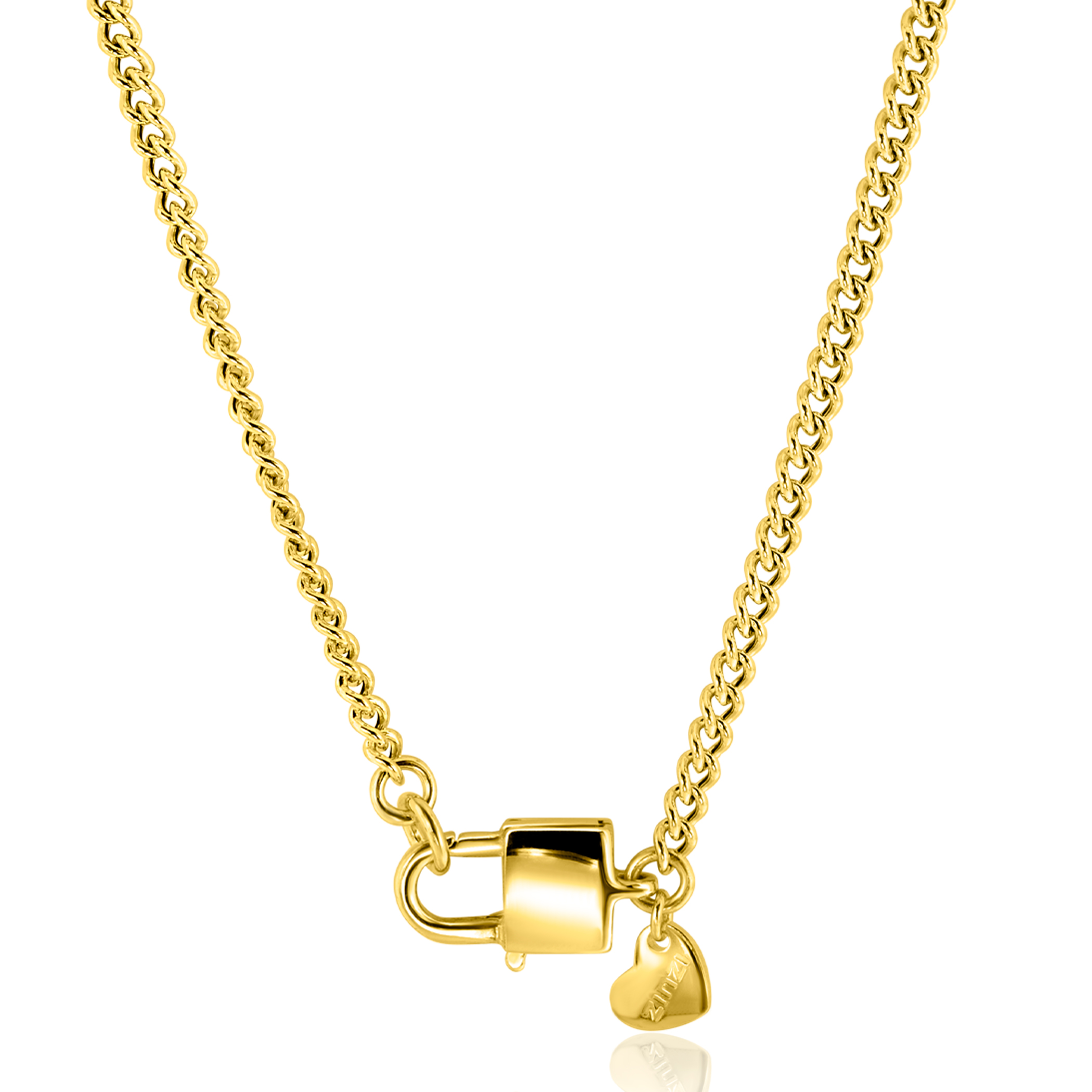 ZINZI gold plated zilveren gourmet ketting 3,8mm breed met trendy glimmend slotje als sluiting 43cm ZIC2411G