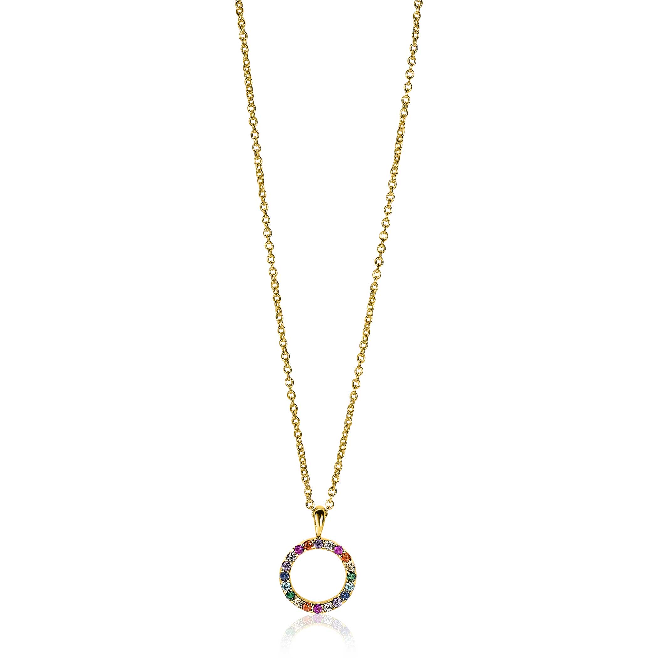 ZINZI gold plated zilveren hanger 12mm bezet regenboog ZIH2170 (zonder collier)