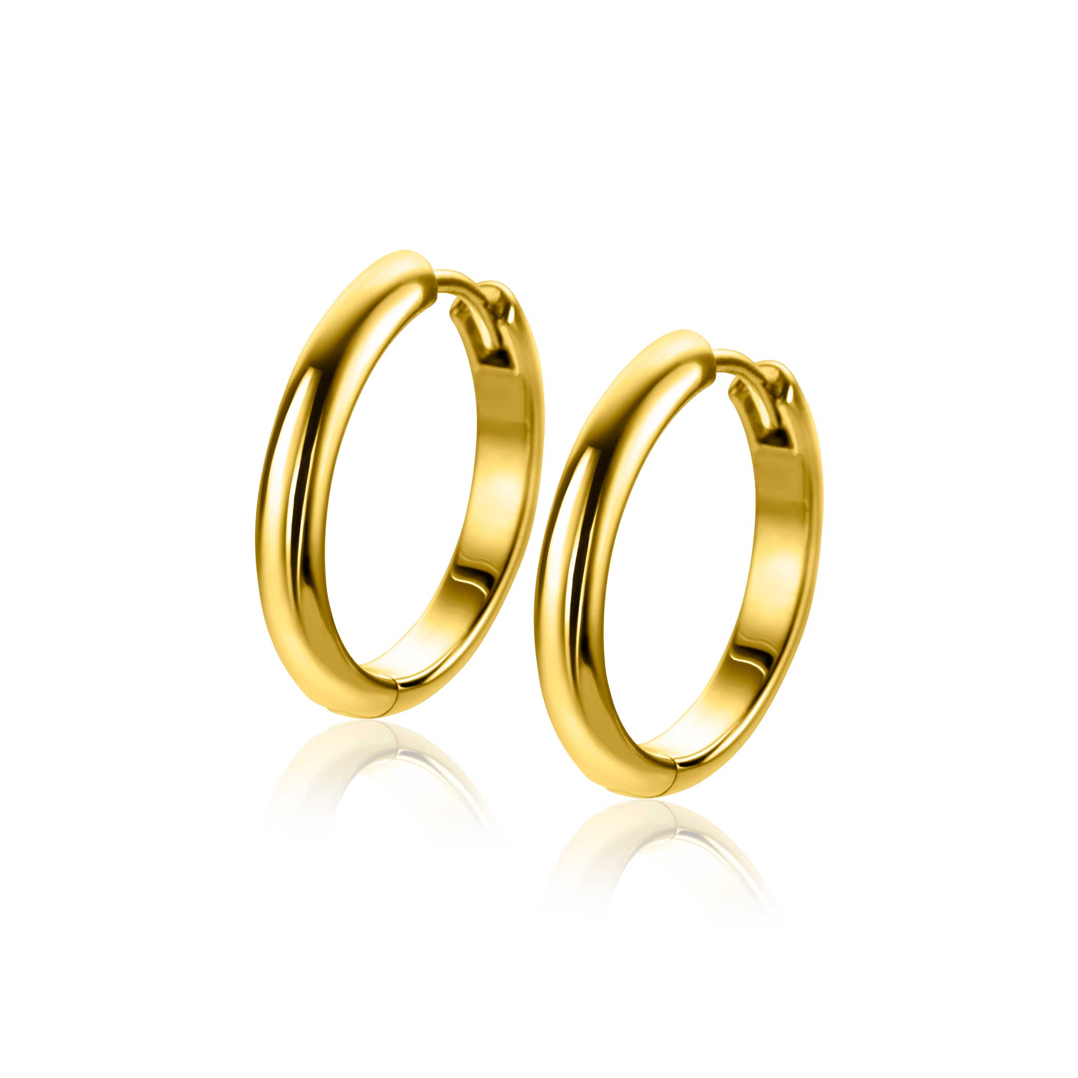 20mm ZINZI gold plated zilveren gladde oorringen met ronde buis 3mm met luxe klapsluiting ZIO2602G