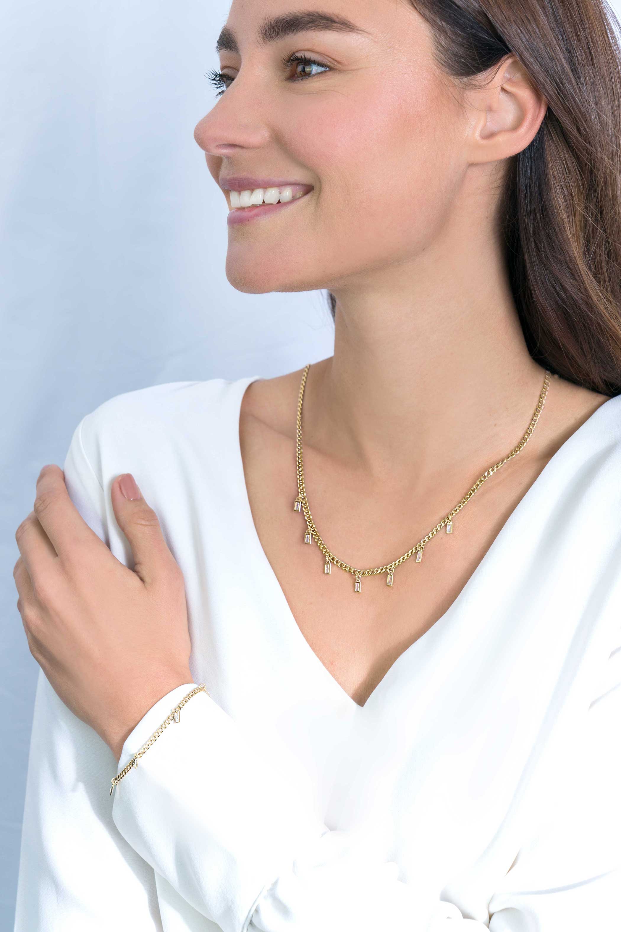 ZINZI zilveren gourmet collier 14K geel verguld met baguette zirconia's 40-45cm ZIC2104Y