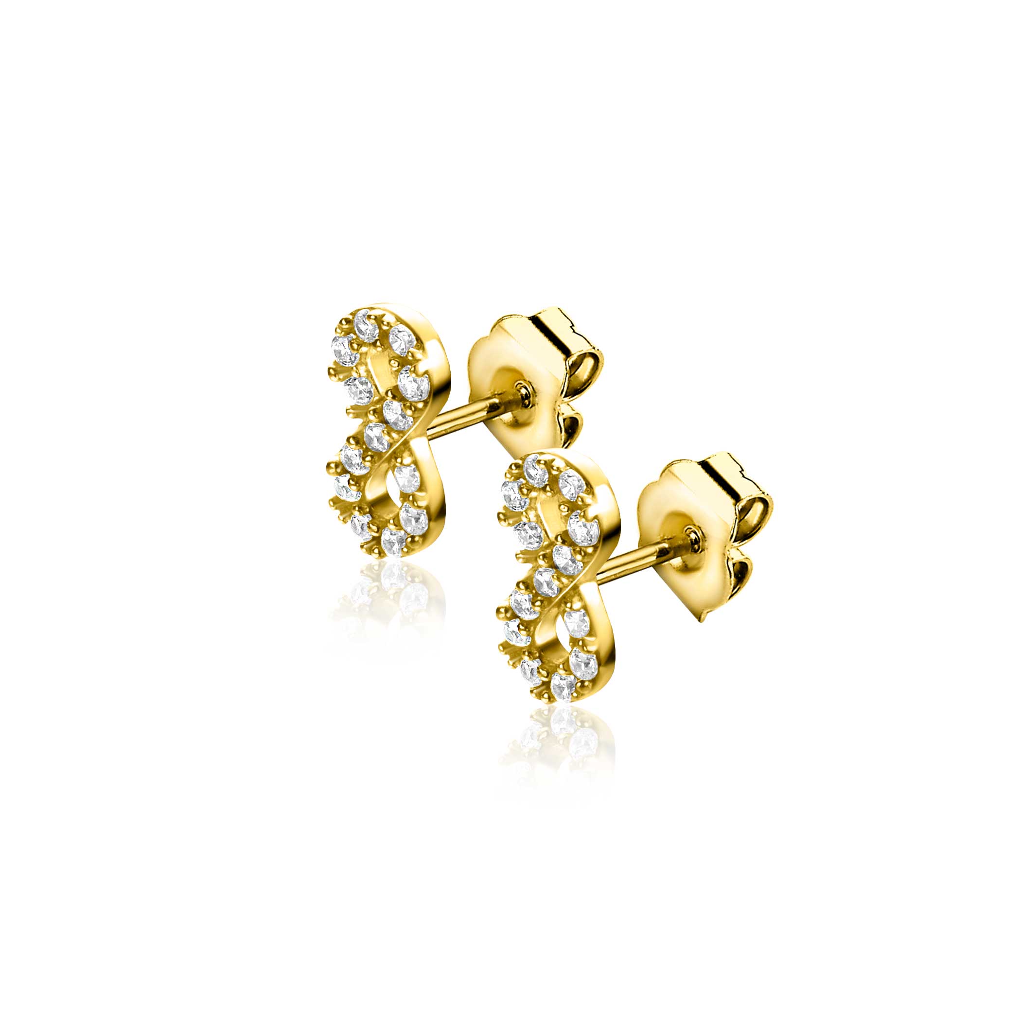 8mm ZINZI gold plated zilveren oorknoppen Infinity bezet met witte zirconia's ZIO2597Y