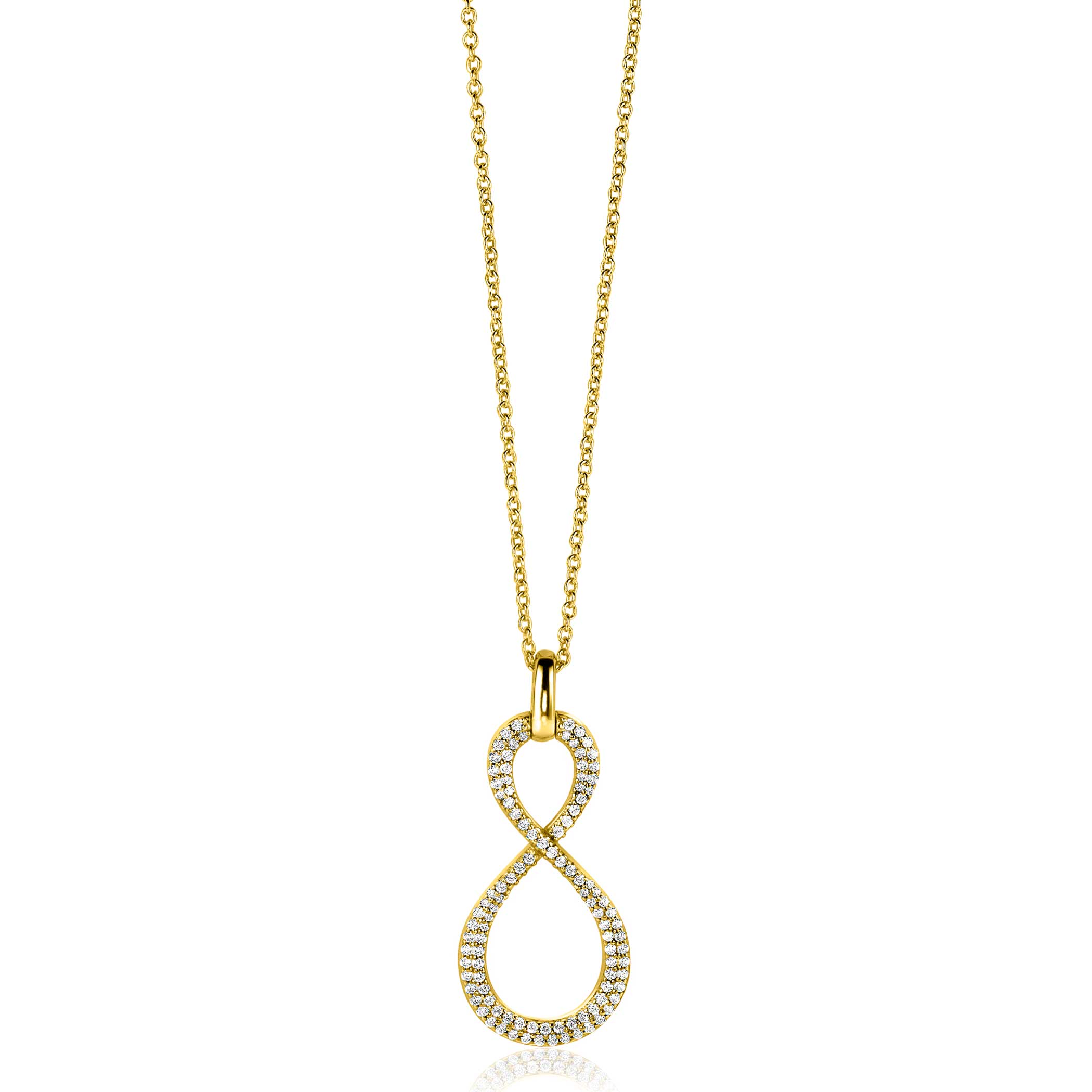 35mm ZINZI gold plated zilveren hanger Infinity bezet met witte zirconia's ZIH2570Y (zonder collier)