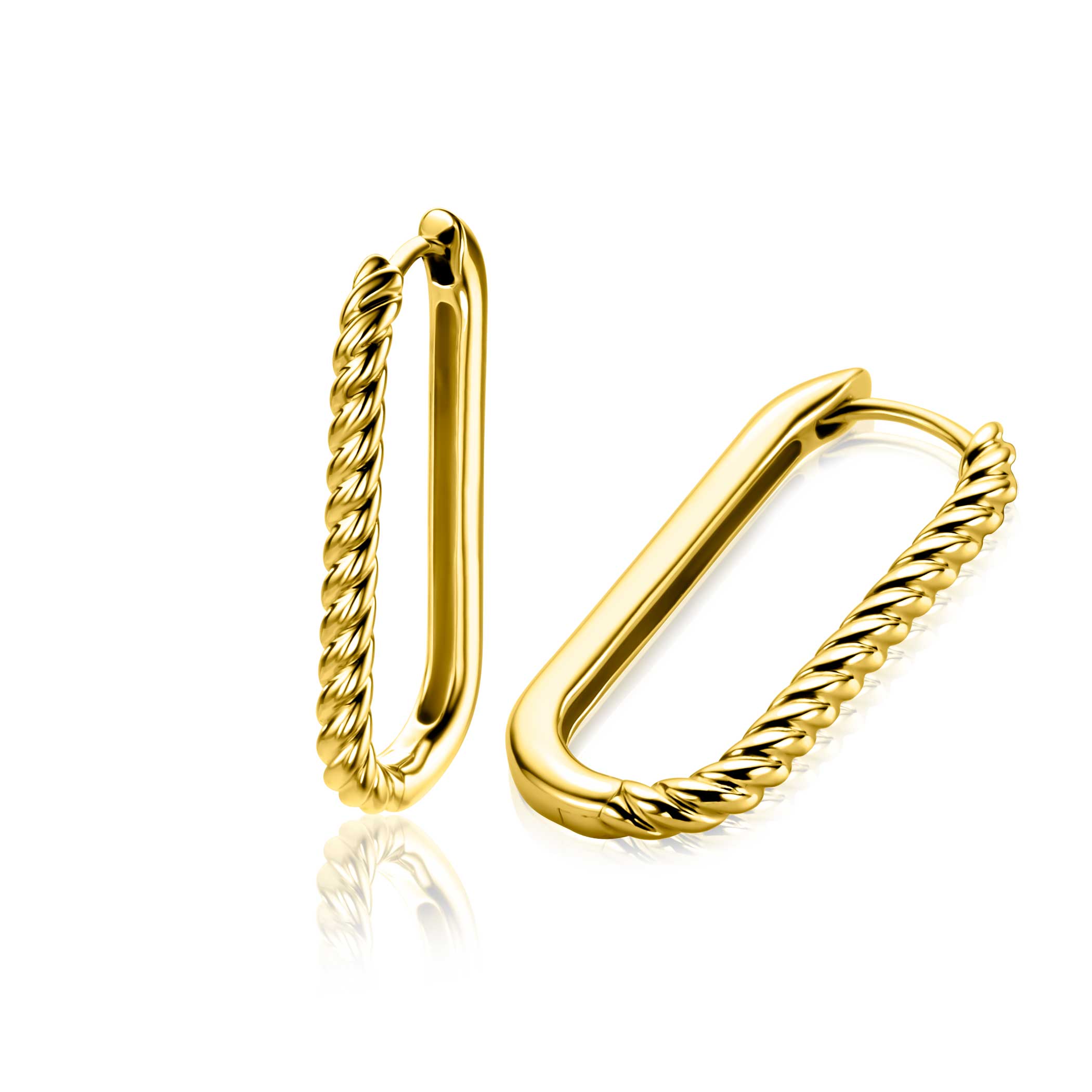 28mm ZINZI gold plated zilveren oorringen in ovale vorm met gedraaide buis en luxe klapsluiting ZIO2693G