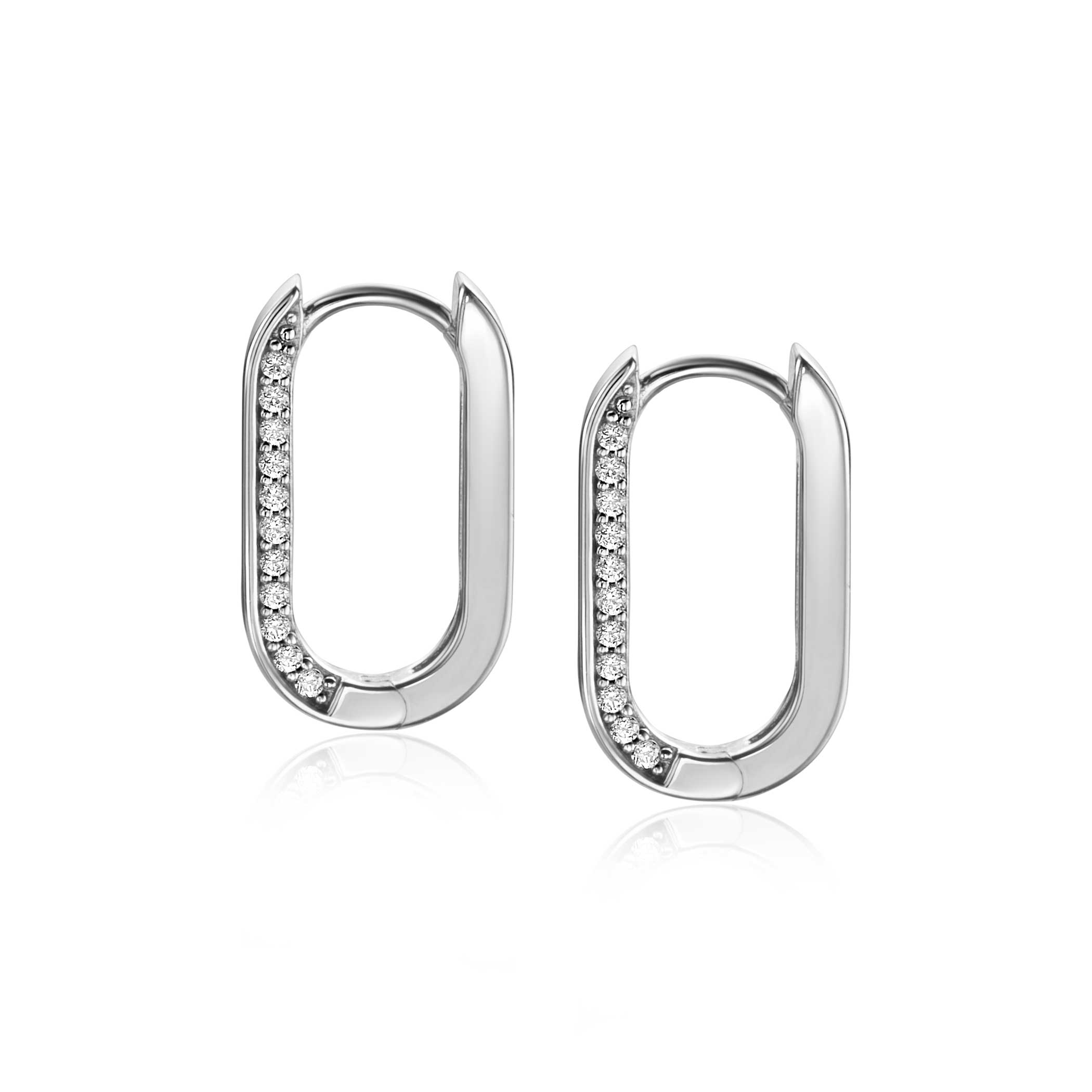 ZINZI zilveren luxe oorringen ovale vorm 20mm zijkant witte zirconia's ZIO2319