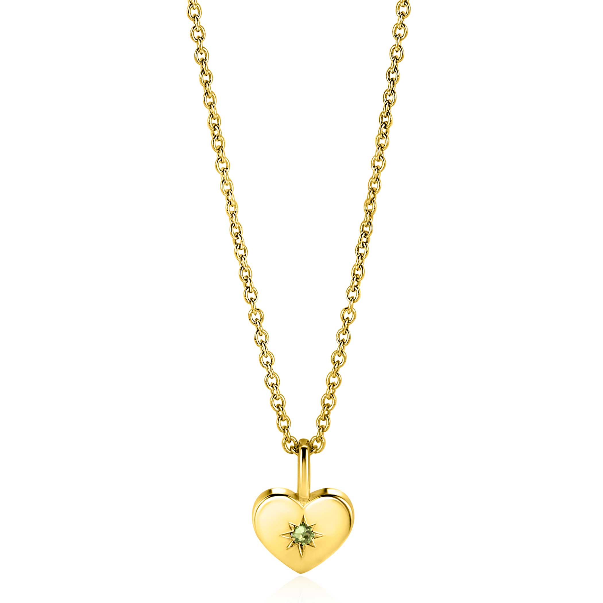 AUGUSTUS hanger 12mm gold plated hart geboortesteen groen peridoot zirconia (zonder collier)