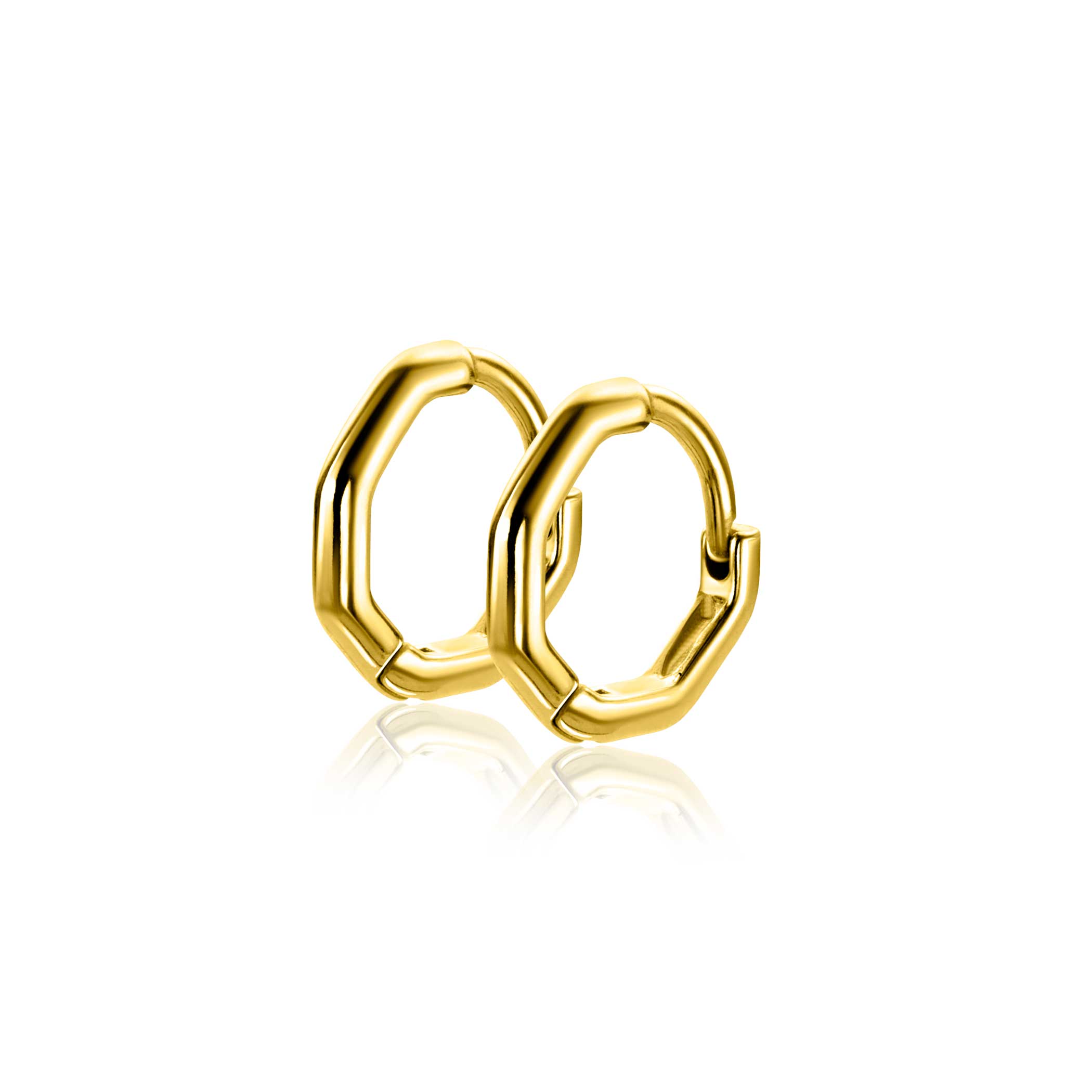 14mm ZINZI gold plated zilveren oorringen in zeshoeksvorm met luxe klapsluiting ZIO-BF98