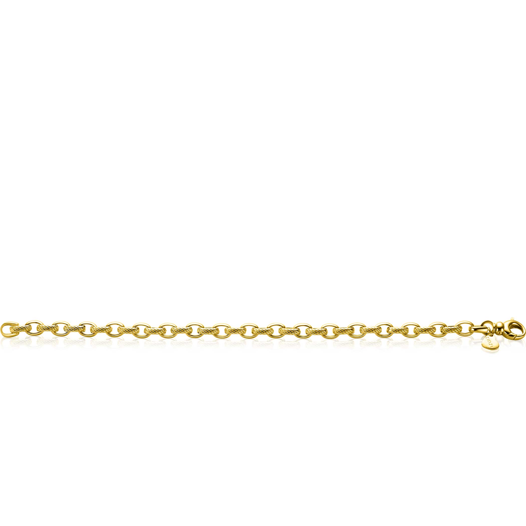 ZINZI gold plated zilveren brede schakelarmband (6mm breed) met luxe jasseron schakels in glad en bewerkt 20cm ZIA2638