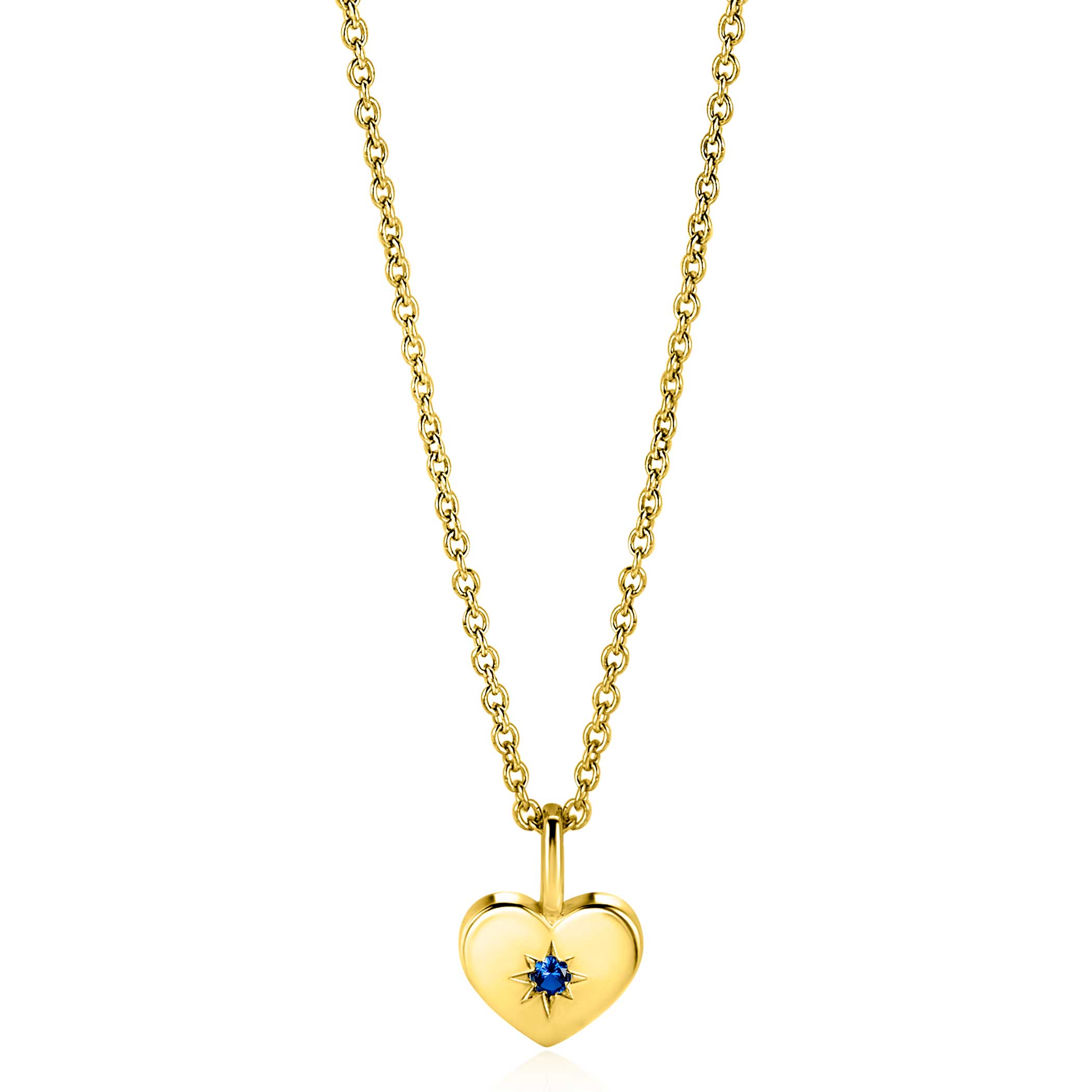 SEPTEMBER hanger 12mm gold plated hart geboortesteen saffier blauw zirconia (zonder collier)