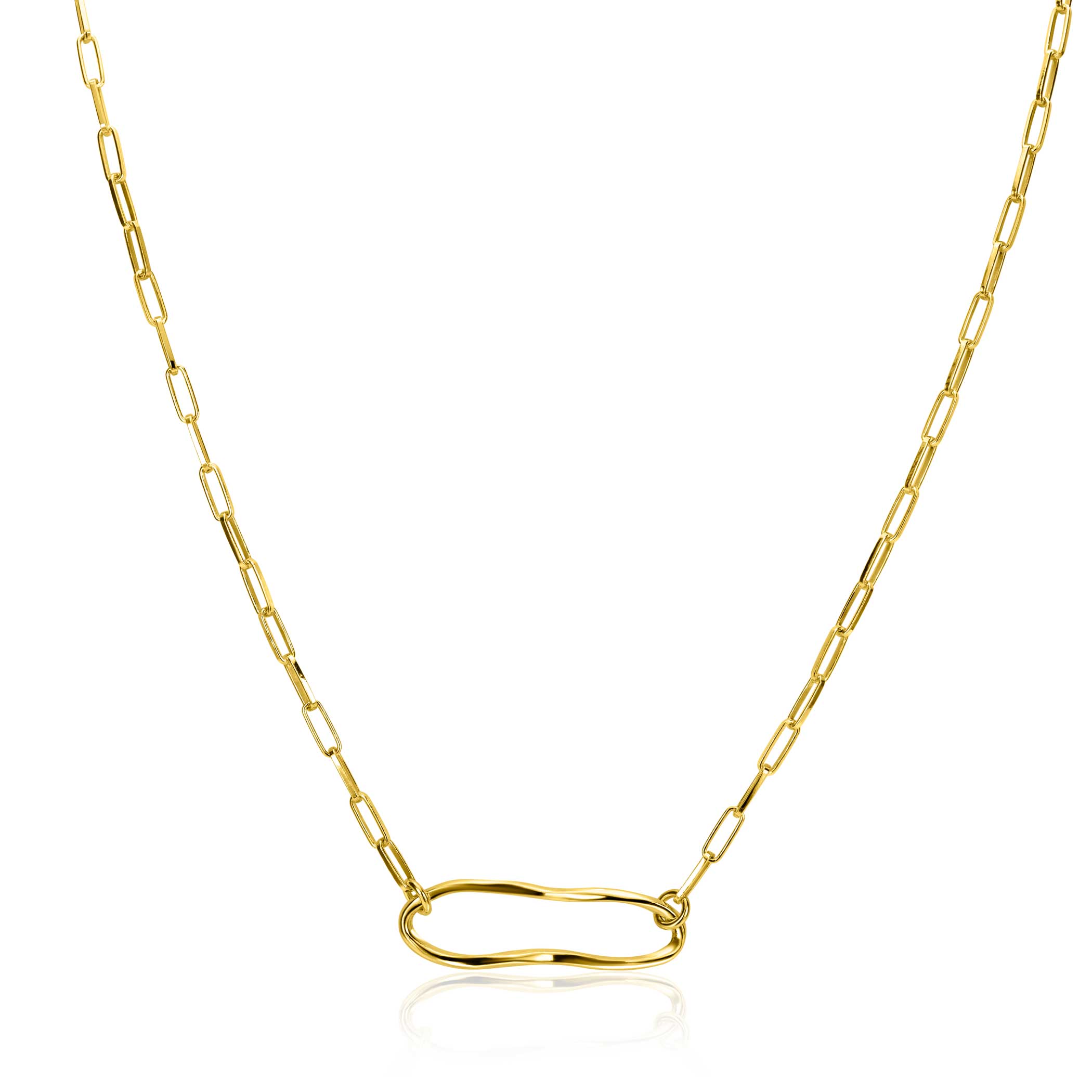 ZINZI gold plated zilveren paperclip schakel ketting met organisch gevormde ovaal 41-45cm ZIC-BF107