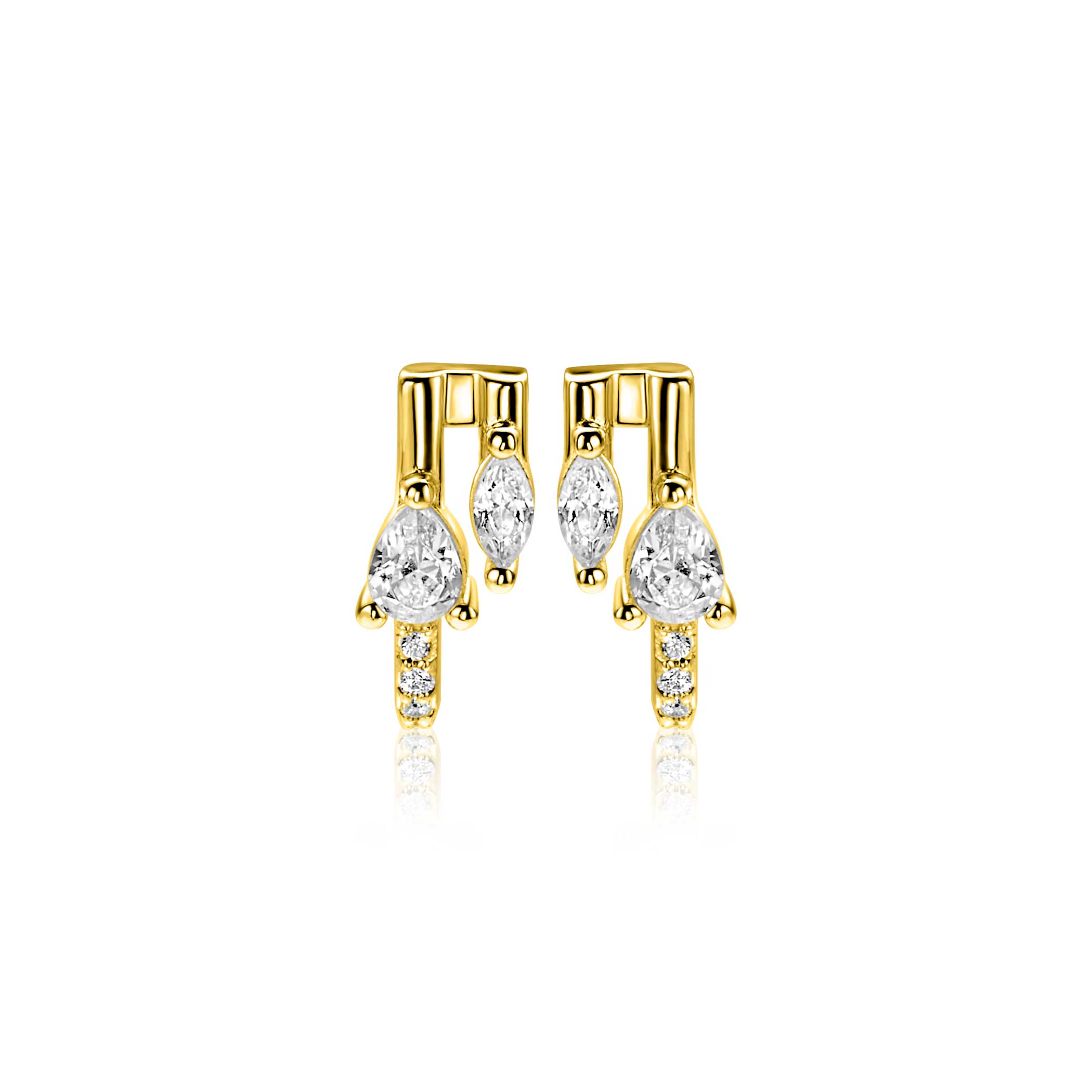 12mm ZINZI gold plated zilveren multi-look oorstekers met peervormige en ovale witte zirkonia's ZIO2689Y