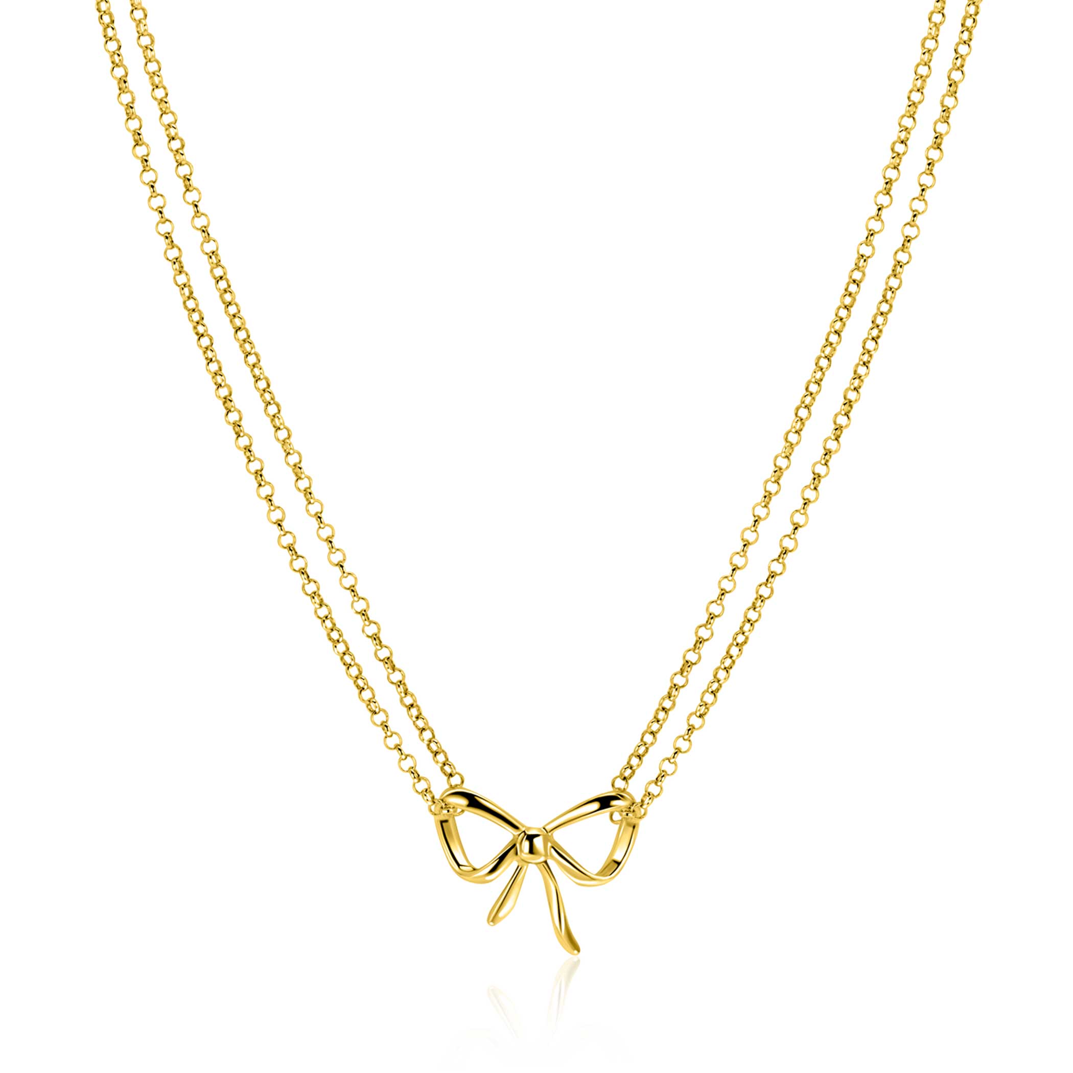 ZINZI gold plated zilveren multi-look ketting met sierlijke strik 40-43cm ZIC2677