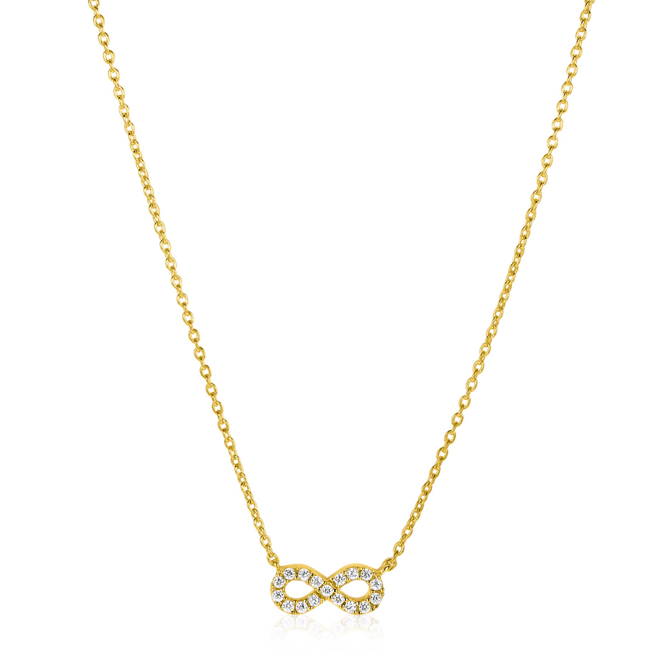 ZINZI gold plated zilveren ketting met Infinity teken, vol bezet met witte zirconia's 42-45cm ZIC2597Y