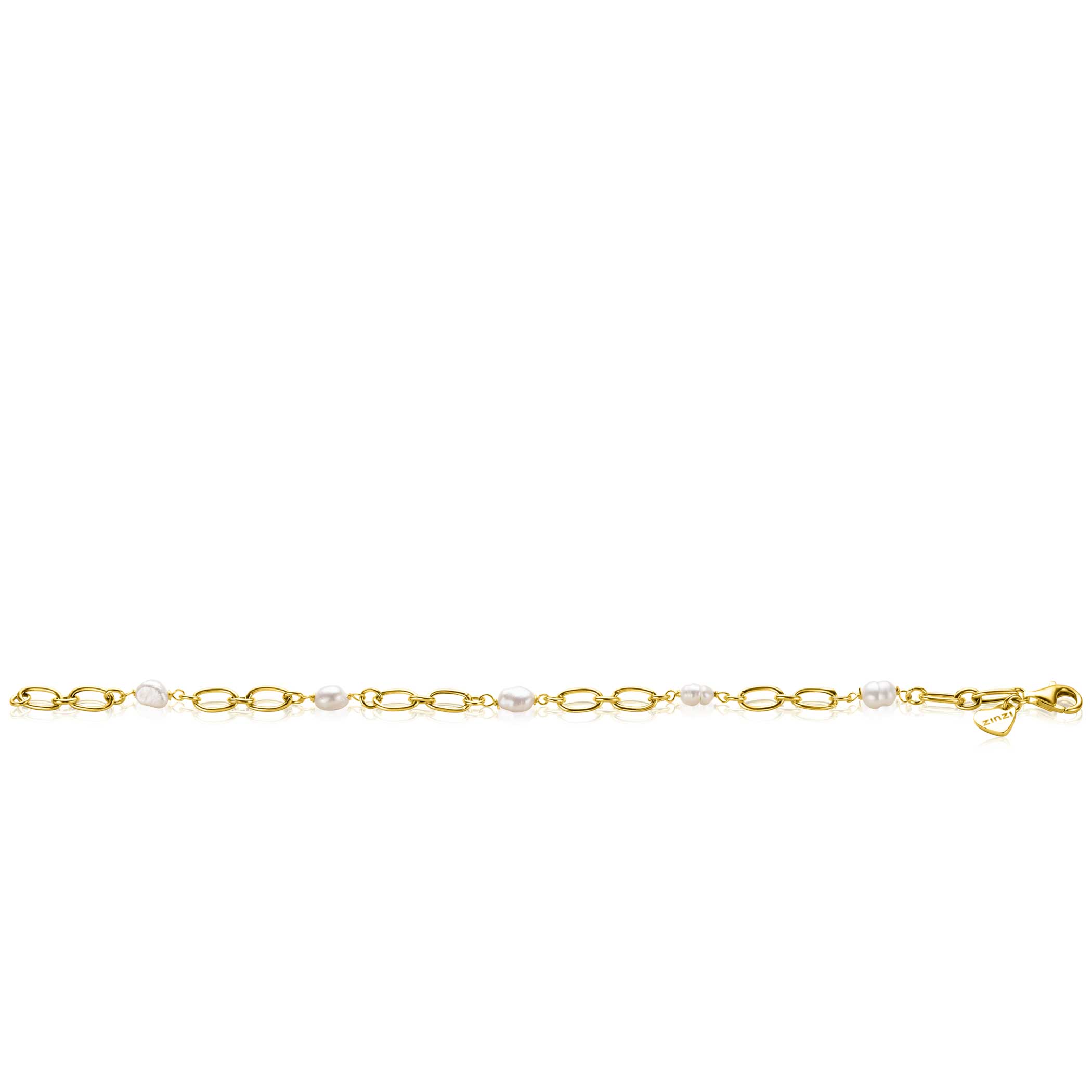 ZINZI gold plated zilveren schakel armband met natuurlijk gevormde zoetwaterparels 19cm ZIA-BF112G