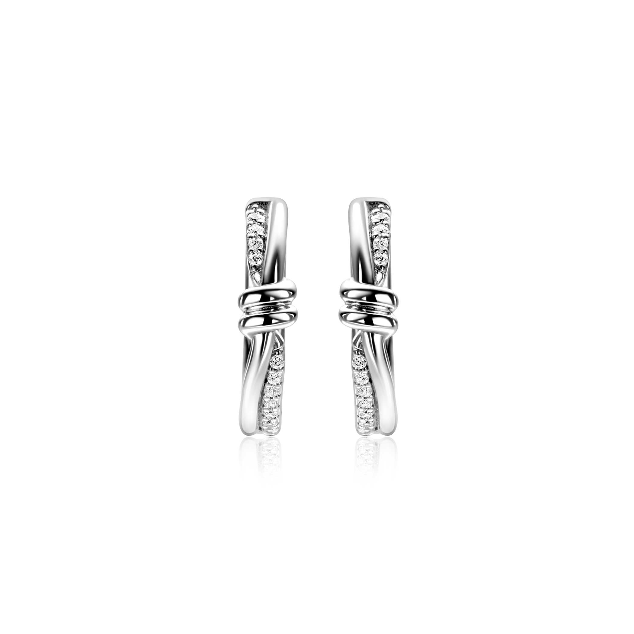 19mm ZINZI zilveren oorringen met speelse twist en knoop. Luxe klapsluiting ZIO2680