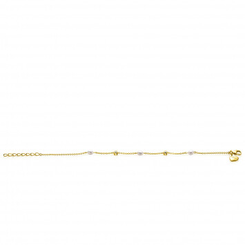 ZINZI gold plated zilveren jasseron schakel armband 4mm breed met zoetwaterparels en witte zirkonia's 17-19cm ZIA2657