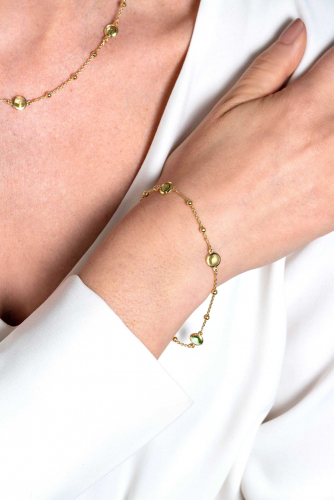 ZINZI gold plated zilveren armband met bolletjes en rond groen Swarovski crystals 17-20cm ZIA2348