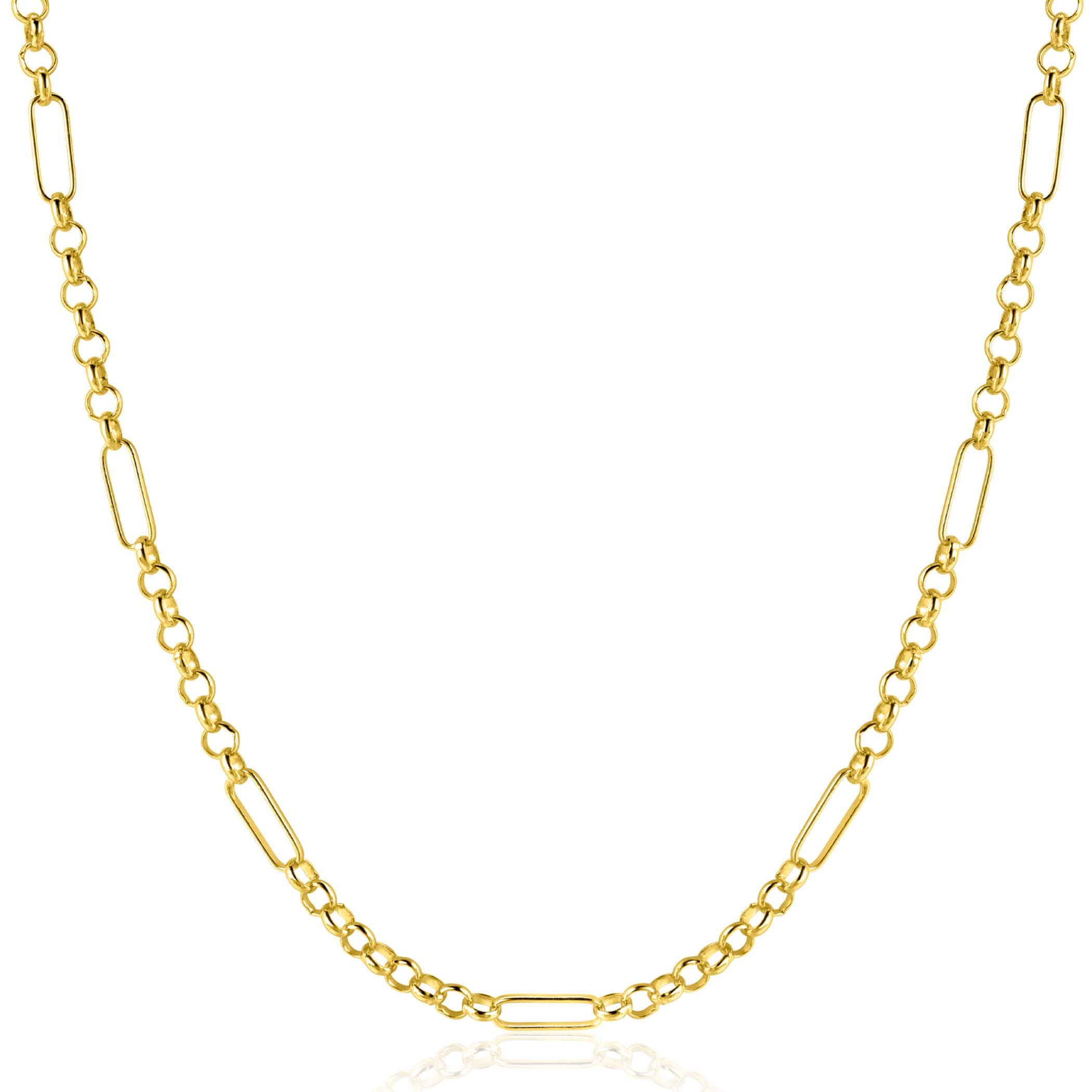 ZINZI Gold 14 karaat gouden massieve ketting met lange paperclip-schakels gecombineerd met jasseron schakels 41-43cm ZGC495
