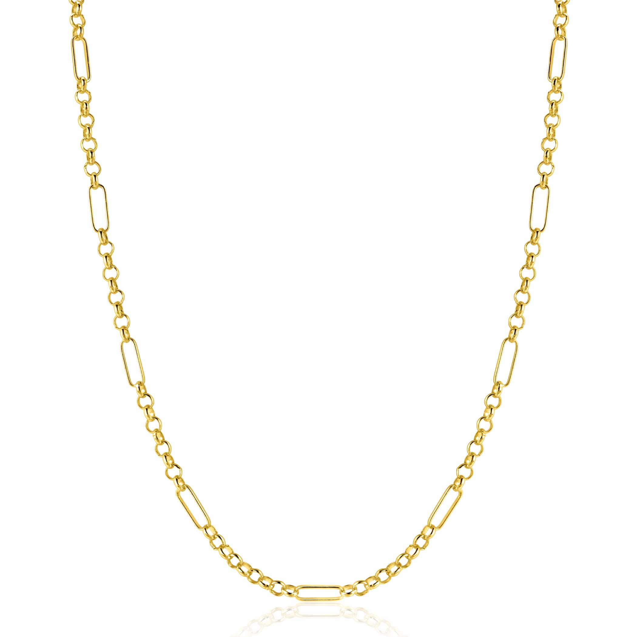 ZINZI Gold 14 karaat gouden massieve ketting met lange paperclip-schakels gecombineerd met jasseron schakels 41-43cm ZGC495
