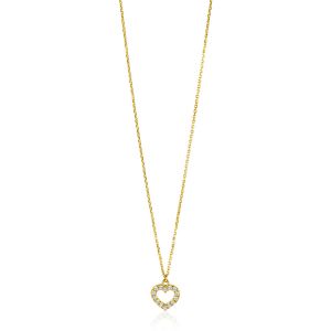 ZINZI Gold 14 krt gouden anker ketting met sierlijk open hartje (7mm), bezet met witte zirconia's 40-42,5cm ZGC450
