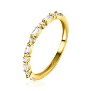 ZINZI Gold 14 karaat gouden ring 1,7mm breed, afwisselend bezet met baquette geslepen zirconia's en ronde witte zirconia's ZGR403