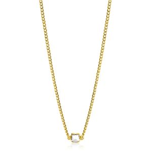 ZINZI gold plated zilveren gourmet ketting met vierkante zetting bezet met witte zirconia 40-45cm ZIC2417Y
