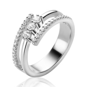 ZINZI zilveren multi-look ring (8mm breed) met 3 rijen, bezet met witte zirconia's ZIR2645