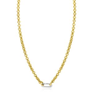 ZINZI gold plated zilveren jasseron ketting 42cm met ovale sluitring ZIC2377G