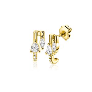 12mm ZINZI gold plated zilveren multi-look oorstekers met peervormige en ovale witte zirkonia's ZIO2689Y