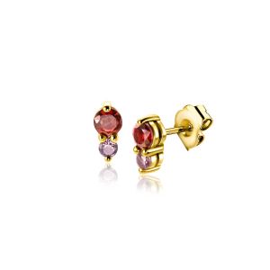 6,5mm ZINZI gold plated zilveren oorknoppen ronde chatonzettingen rood granaat en paarse kleurstenen ZIO2563