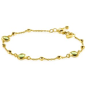 ZINZI gold plated zilveren armband met bolletjes en rond groen Swarovski crystals 17-20cm ZIA2348