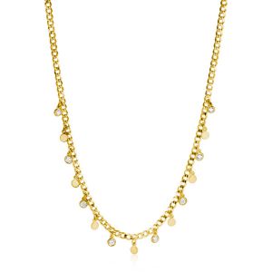 ZINZI gold plated zilveren gourmet ketting met bungelende ronde gladde plaatjes en witte zirconia's 40-45cm ZIC2349Y