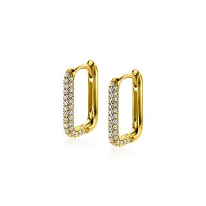 ZINZI gold plated zilveren luxe oorringen 15x2mm rechthoekig met witte zirconia's ZIO2221Y