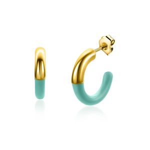 ZINZI gold plated zilveren trendy oorsieraden 16mm half emaille turquoise ZIO2315T