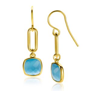 ZINZI gold plated zilveren oorhangers 35mm met paperclip schakel en turquoise kleursteen ZIO2332