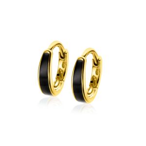 ZINZI gold plated zilveren luxe oorringen met zwart emaille 14x3,5mm ZIO2338Z