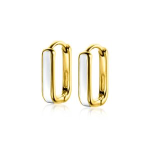 ZINZI gold plated zilveren luxe oorringen rechthoek vorm met wit emaille 15x4mm ZIO2339W