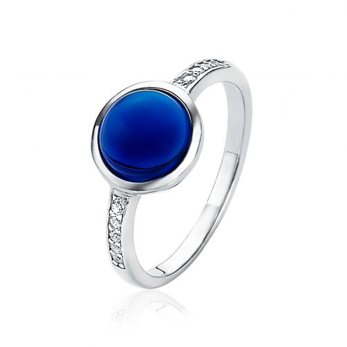 ZINZI zilveren ring rond blauw wit ZIR1871