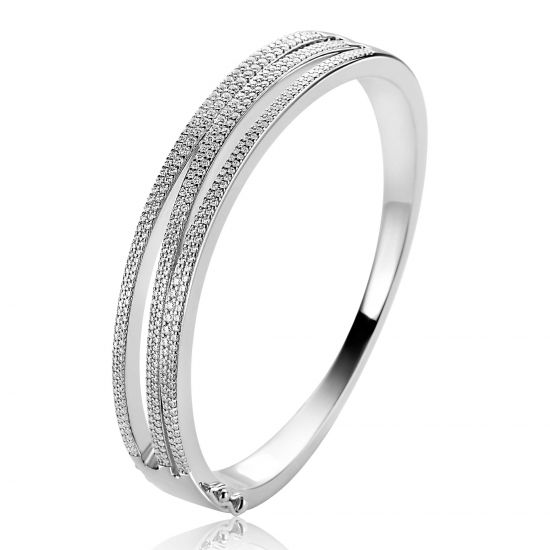 Mart Visser by ZINZI zilveren multi-look bangle armband 12mm, organisch gevormd bezet met witte zirkonia's MVA26