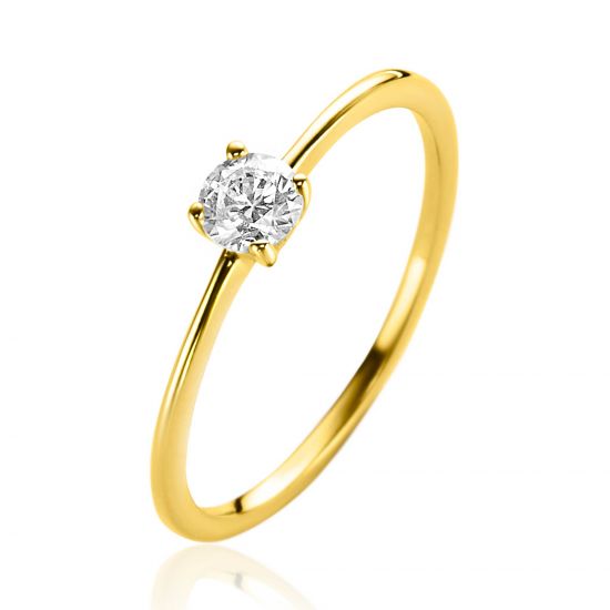 ZINZI Gold 14 krt gouden ring bezet met een ronde witte zirconia in vierpootszetting (4mm) ZGR385
