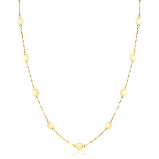 ZINZI Gold 14 krt gouden ketting met subtiele jasseron schakels en negen ronde gladde plaatjes 5mm breed 42-45cm ZGC503
