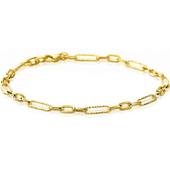 ZINZI Gold 14 karaat gouden armband met bewerkte paperclip-schakels en ovale schakels van 3,5mm breed 19cm ZGA494
