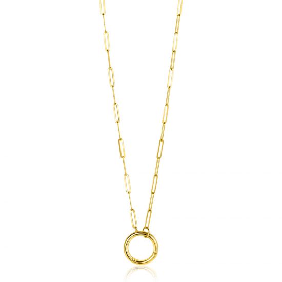 ZINZI Gold 14 karaat gouden paperclip collier met opvallende ronde voorsluiting, waaraan je hangertjes kunt hangen 45cm ZGC493
