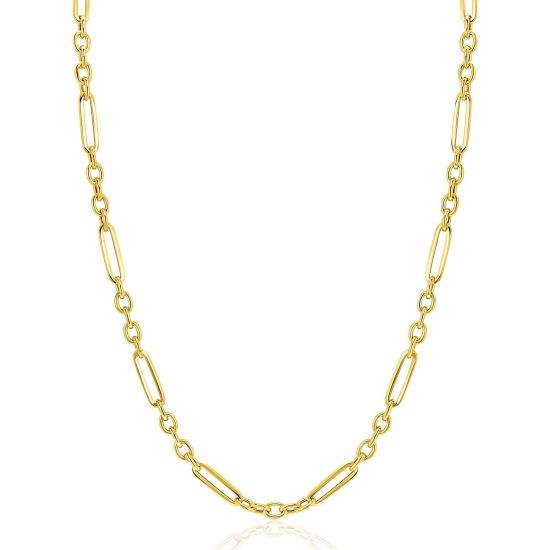 ZINZI Gold 14 krt gouden schakelketting met afwisselend lange paperclip schakels en ovale jasseron schakels (4mm breed) 45cm ZGC473
