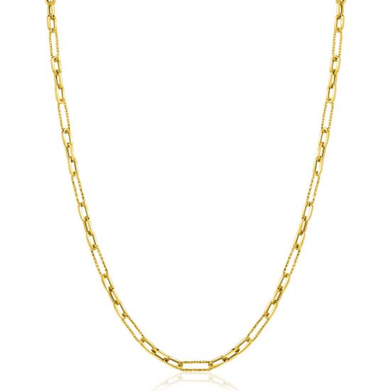 ZINZI Gold 14 karaat gouden collier met bewerkte paperclip-schakels en ovale schakels van 3,5mm breed 45cm ZGC494
