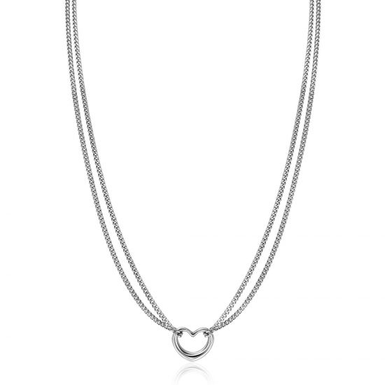 ZINZI zilveren multilook ketting met gourmet schakels en open hart 40-43cm ZIC2516